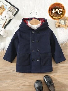 SHEIN 1 szt. Praktyczna, uniwersalna czapka dla chłopców w swobodnym stylu college'owym z czerwoną kratą i grubym, ocieplanym kapturem, odpowiednia na pierwszy dzień szkoły, ubrania szkolne, ubrania dla dzieci, ubranka dla chłopców, powrót do szkoły, codzienne ubrania, Boże Narodzenie, jesień/zima