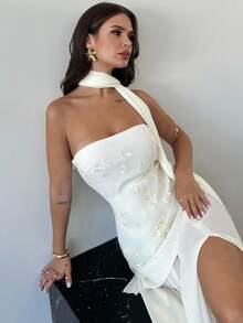 Firerie 女士休闲优雅网眼刺绣雪纺连衣裙 / 秋季女装 / 女士约会夜装 / 露肩 / 飘逸连衣裙 / 教堂礼服 / 婚礼宾客礼服 / 优雅返校节礼服 / 节日礼服 / 派对礼服 / 雪纺飘逸裙 / 伞裙 - 杏色 - 查看 9