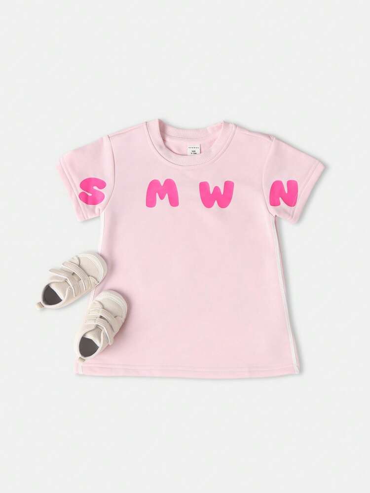 Oversized T-Shirt Dress With Pink Letter Print