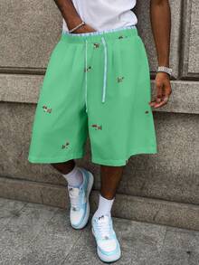 Manfinity Hypemode Men's Summer Casual Sausage Dog Print Wide Leg Shorts - Green - View 1