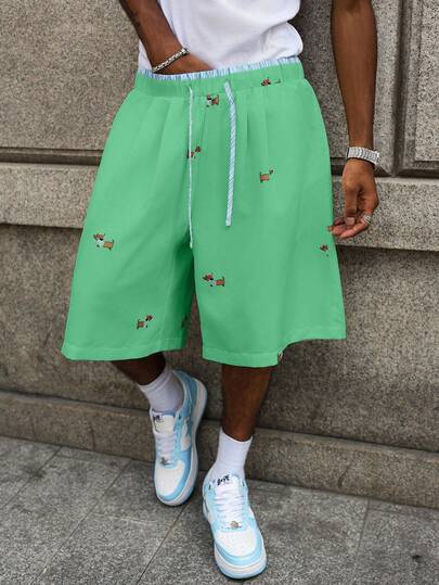 Manfinity Hypemode Men's Summer Casual Sausage Dog Print Wide Leg Shorts