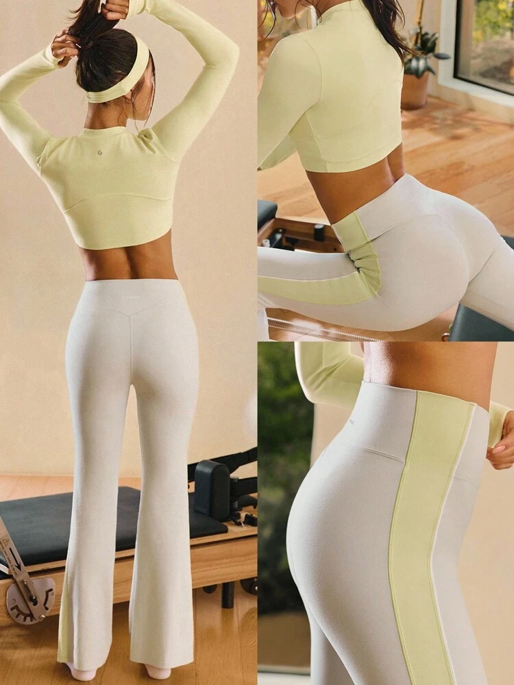 31" FeatherFit™ Contrasting Side Stripe Split Hem Flare Leggings Low Impact Yoga Pilates Studio Daily Casual Wear  Spring Summer