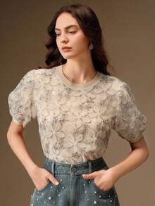 Anewsta Áo thun tay ngắn màu xanh lá cây mỏng thanh lịch cổ điển - Màu xanh bụi bặm - Xem 6