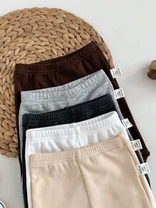 5pcs Newborn Baby Boy/Girl Casual Solid Color Elastic Waist Pants, Autumn/Winter Fall - Multicolor - View 3