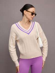 Activina Suéteres de golf para mujer, suéter de manga larga con cuello en V, suéteres de tenis morados para mujer - Morado - Ver 1