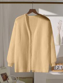 Tween Girl Solid Color Knitted Cardigan Fall Winter - Khaki - View 4