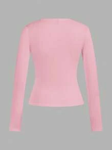 SHEIN EZwear 4 件套女士黑色、白色、粉色圆领休闲修身长袖 T 恤套装，适合秋冬季 - 彩色 - 查看 10