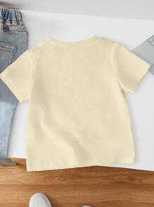 SHEIN Young Girl Casual Minimalist English Letter Print Short Sleeve Round Neck T-Shirt, Suitable For Summer - Apricot - View 2