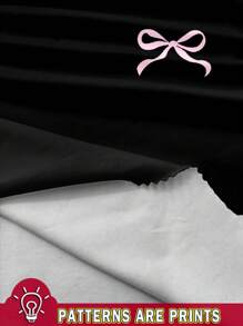 SHEIN EZwear 2 件女式夏季休闲蝴蝶结装饰印花短袖 T 恤和喇叭裤套装 - 黑色 - 查看 3