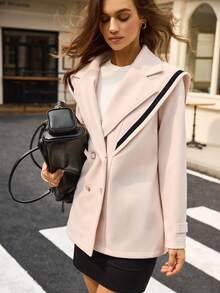 Hanevo Fashion Casual Double-Breasted Contrast Striped Lapel Overcoat - Apricot - View 6