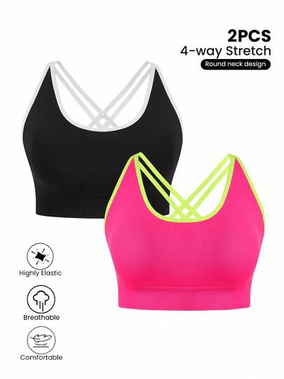 Easithlete 2pcs/Set Plus Size Women Seamless Camisole Sports Bras