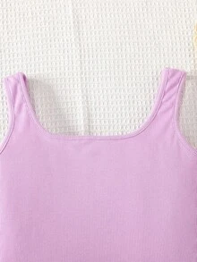 Tween Girl Matching Casual Minimalist Comfortable Round Neck Sleeveless Top And Ruffle Hem Skirt 2 Pieces Set - Mauve Purple - View 3