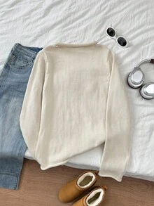 Elamini 女款 Y2K 休闲宽松卷边针织毛衣，饰龙虾刺绣图案