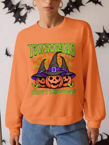 Glamance Putra Dikjaya Áo nỉ dài tay in hình bí ngô in khẩu hiệu Halloween dành cho nữ, Áo nỉ Halloween mùa thu Áo nỉ màu cam Áo nỉ bí ngô Áo nỉ bí ngô Halloween Áo nỉ Halloween dễ thương Áo nỉ mùa thu - Nhiều màu - Xem 1