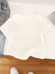 夏季新款甜美寶寶女孩白色短袖T卹，帶有花卉圖案 - 白色 - 查看 2