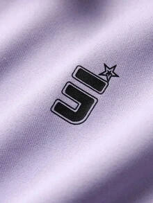 JNSQ 返校季戶外休閒運動短袖T恤，青少年女孩 Polo 領趣味字母印花休閒運動上衣 - 紫色 - 查看 6