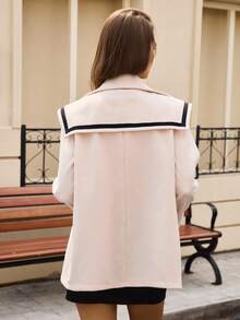 Hanevo Fashion Casual Double-Breasted Contrast Striped Lapel Overcoat - Apricot - View 2