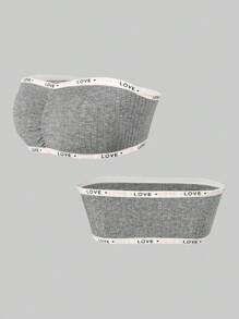 3件套女童柔软时尚无肩带文胸和抹胸上衣，粉色、白色、黑色，带爱心编织带 - 彩色 - 查看 3