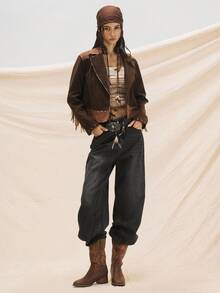 Easelle Áo khoác da lộn tua rua đinh tán cổ điển dành cho nữ - Nhiều màu - Xem 9