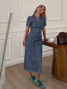 Livesso Women's Puff Sleeve Denim Dress, Spring/Summer