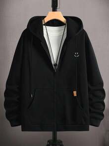 RueChic Sudadera con capucha de algodón para hombres con estampado de sonrisa y cierre regular