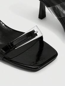 CUCCOO SZL Women's Metallic Buckle Square Toe Fashion High Heel Sandals - Black - View 7