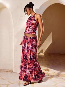 Hauture Summer Vacation Boho Print Shirred Halter Open Back Top - Multicolor - View 5