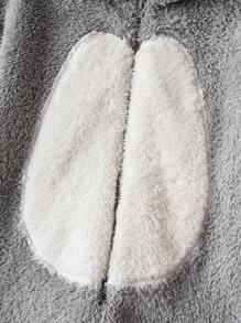 TOM & JERRY X SHEIN Young Boy Cute Cartoon Embroidered Coral Fleece Hooded Jumpsuit With 3D Ear Design Fall Winter