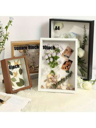 SHEIN 1 buc. Suport elegant de afișare 3D Shadow Box pentru herbarii, bilete și suveniruri - Design decupat din lemn cu detalii sclipici, perfect pentru decorarea peretelui sau a mesei, decorarea camerei, cadouri artificiale, ziua de naștere, absolvire