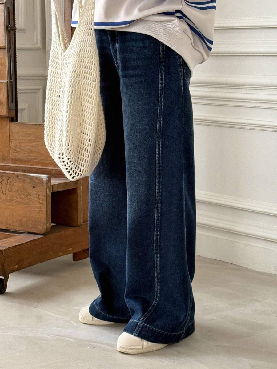 Dazy Kids Tween 女童休闲宽松洗水牛仔裤 - 藍色 - 查看 1