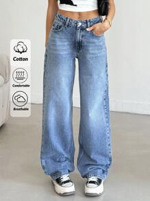 EURMUSE Low Waist Splashing Washed Straight Jeans Damen Hosen Damen Kleidung Y2k Damen Sommerkleidung Damen Sommerkleidung - Mittele Waschung - Übersicht 1