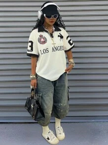 Rovax Women's Casual Letter Print Short Sleeve T-Shirt, Summer - Multicolor - View 5