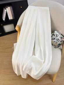 INAWLY Women's Knight Design Drawstring Waist Wide Leg Loose Knit Pants - Apricot - View 2