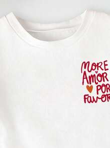 SHEIN 少女休闲标语印花短袖T恤，夏季