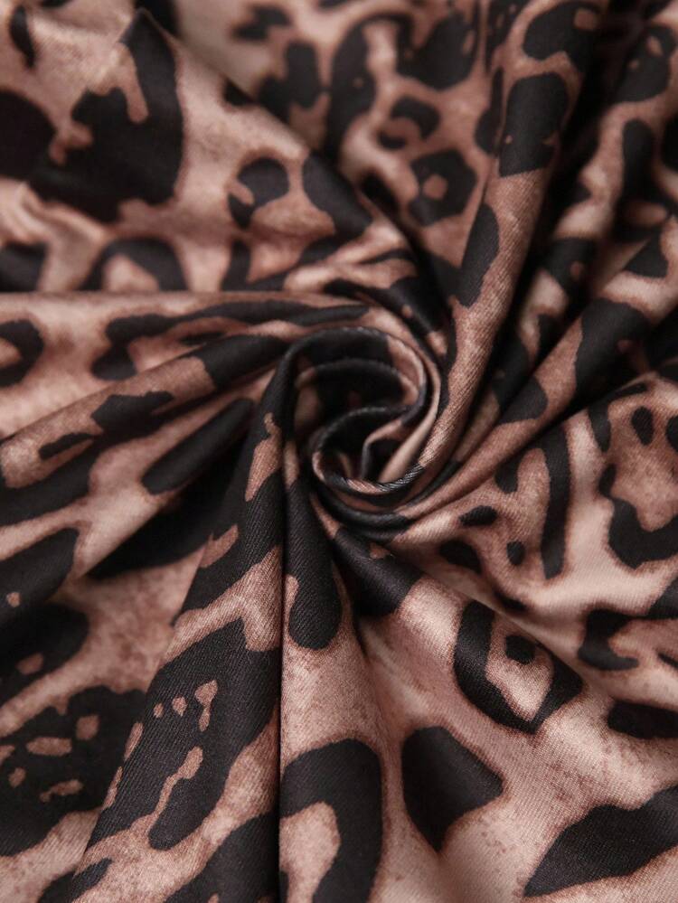 Vestido midi de estampado de leopardo con giro, vestido de estampado de leopardo, vestido de estampado animal, vestido de guepardo, vestido de manga larga con estampado de leopardo, vestido midi con estampado de leopardo para mujer de moda para ir al trabajo