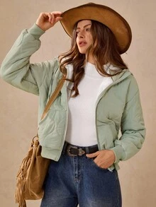 Wildy 秋装 冬装 大衣 鼠尾草绿色棉质羊毛夹克 女士休闲保暖连帽夹克，秋冬女士夹克 短款夹克 外套 女士绗缝夹克 女士冬装 女士秋装 女士轻便夹克 女士西部服饰 女士绗缝夹克