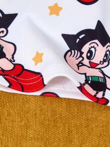 Astro Boy X SHEIN 2 pièces Ensemble de pyjama décontracté confortable avec Top à manches longues col ras-du-cou avec motif de personnage de dessin animé pour bébé garçon et pantalon ajusté