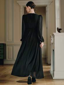 Anewsta Damen elegantes Kleid mit Strass-Verzierung, fließender Schnitt, Herbst