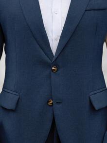 Manfinity Mode Men's Solid Color Single-Breasted Long Sleeve Suit Jacket And Pocketed Suit Pants Set - Navy Blue - View 8