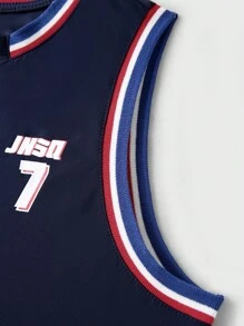 JNSQ Outdoor Professional Sports Vest Jersey, Children's Patchwork Contrast Color Front Number Print Outdoor Professional Sports Vest Jersey Top - Blue - View 7