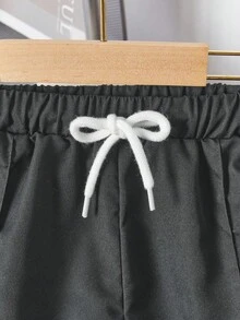 SHEIN Tween Boy 字母贴片设计口袋腰带休闲裤，适合日常通勤和休闲穿着 - 灰色 - 查看 6