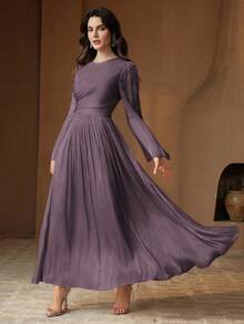 Anewsta Women's Long Sleeve Dress, Elegant & Versatile For Commuting, Spring/Autumn - Bold Plum - View 3
