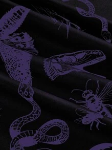 ROMWE Goth Plus Size Fashion Dark Moth Snake Skull Print Wide Leg Pants - Purple - View 4