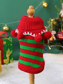 PETSIN 1 buah Sweater Natal Bergaris Merah dan Hijau untuk Hewan Peliharaan, Kucing dan Anjing Lucu Mengenakan Pakaian Hangat Musim Gugur dan Musim Dingin - Garis merah dan hijau - View 6