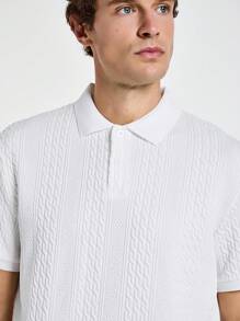 Marvello Homme Men's White Geometric Striped Textured Casual Polo Shirt Polos For Men Men Clothes Men Polo Shirts Polo Shirts For Men Collar Polo T Shirt Men - White - View 3