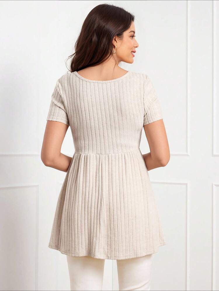 Women's Solid Color Front Button Short Sleeve Casual T-Shirt, Everyday Wear