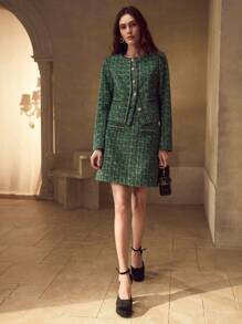 MOTF PREMIUM BUTTON UP CONTRAST TRIM BLAZER - Dark Green - View 5