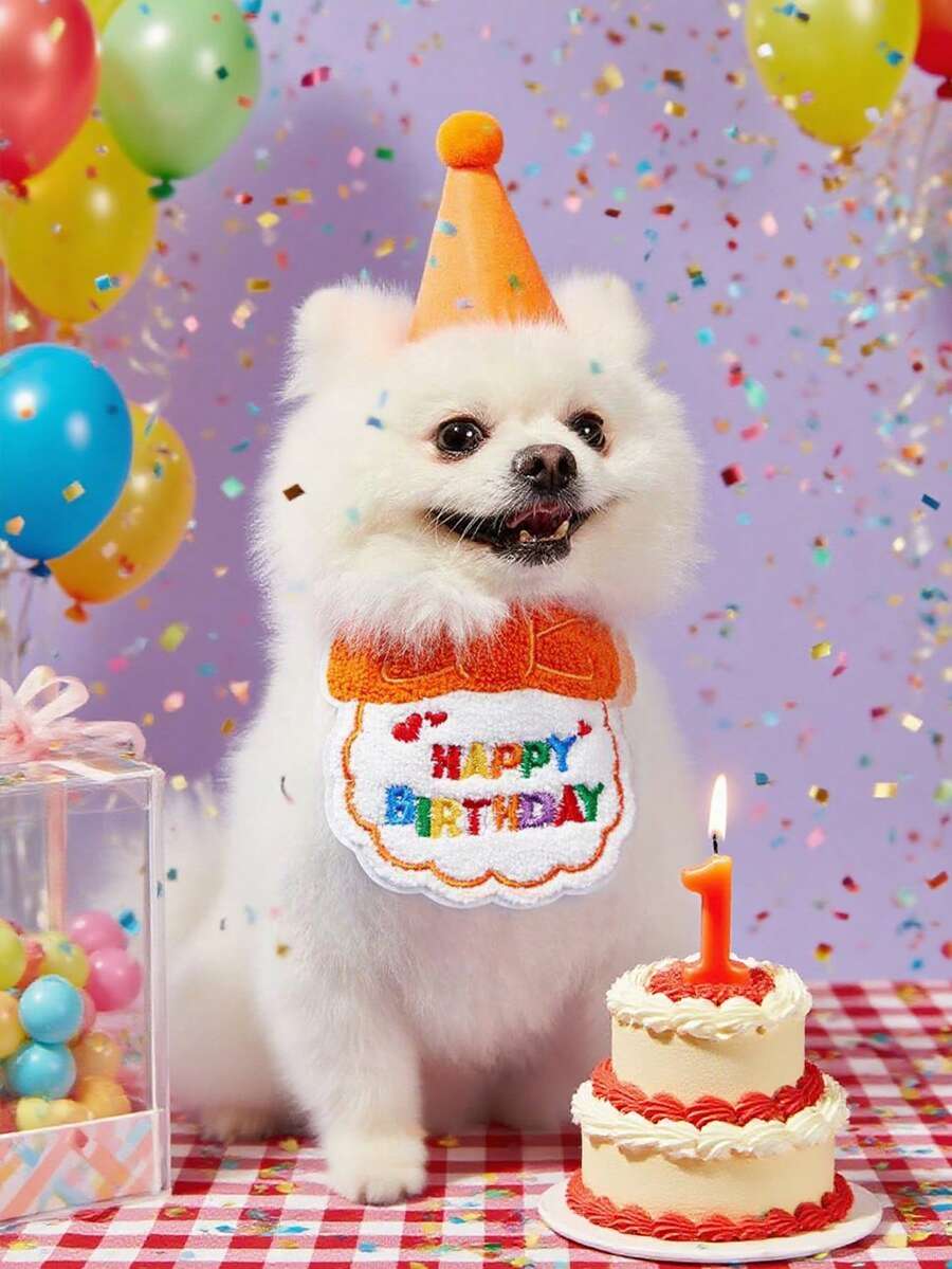 PETSIN 2pcs/Set Pet Cat Dog Birthday Costume, Made Of Polyester, Cartoon Cute Accessories For Birthday, Party, Holiday Celebration
