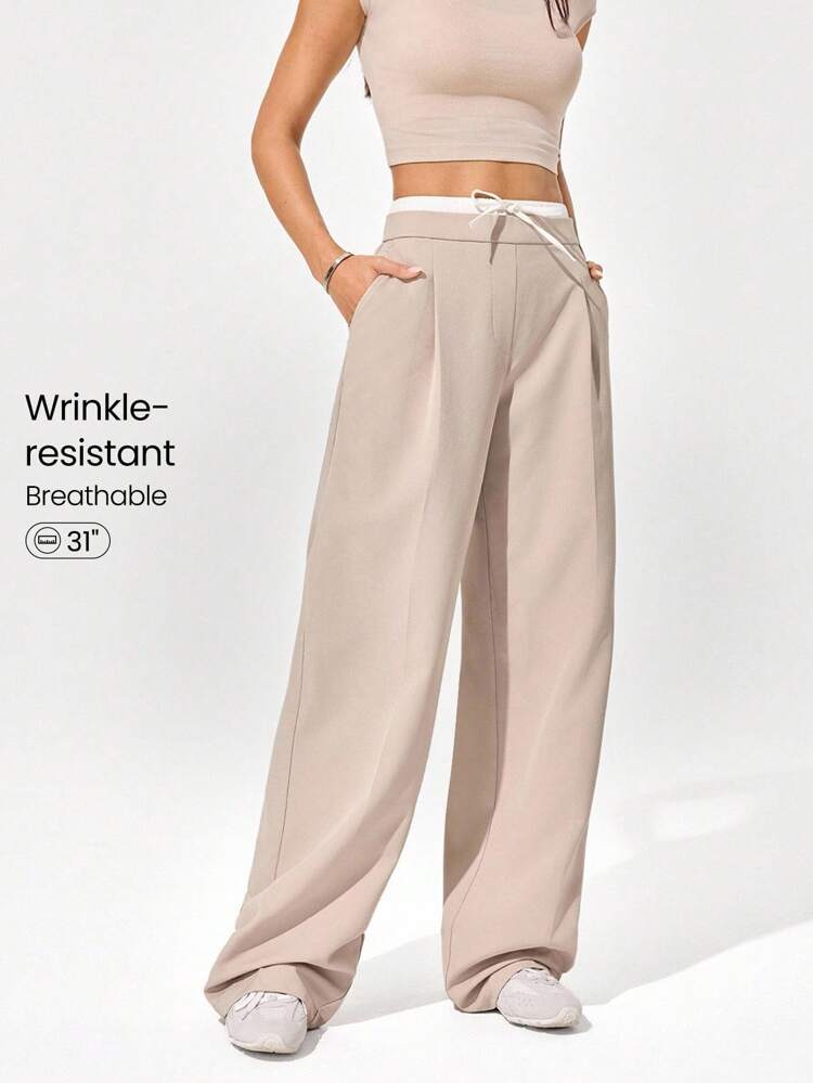 Pantalones de trabajo con cierre de cremallera lateral, bolsillos, cintura ajustable con cordón, de doble capa, resistentes a las arrugas y transpirables, con pinzas planchadas para uso diario, casual y de oficina