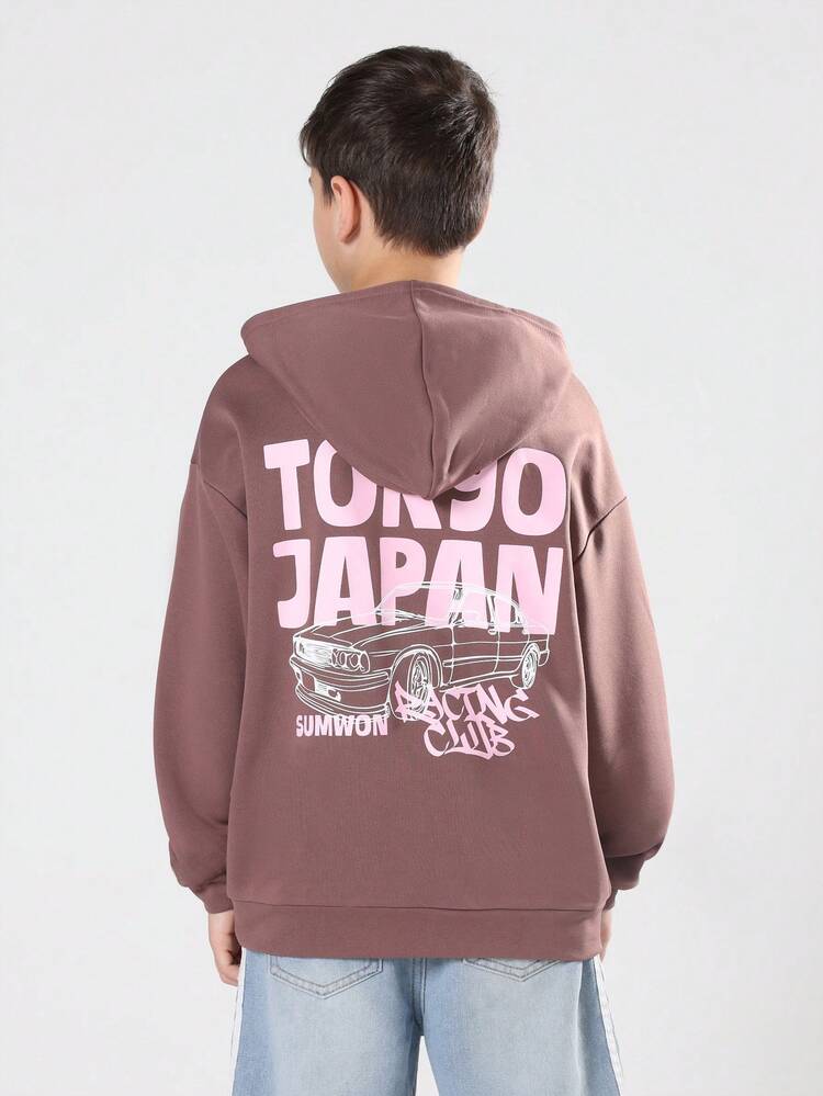 Übergroßer Kapuzenpullover mit Auto-Printdesign aus Tokio, Japan
